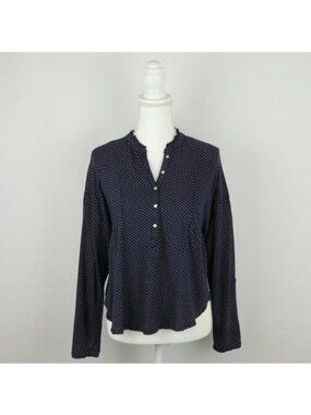 Lucky Brand Women's Small Blue Tan Patterned V-Neck Popover Knit Blouse